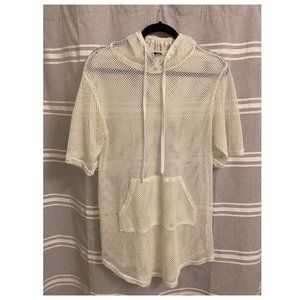 Forever 21 White Mesh Hooded Knit Cover-up, Small